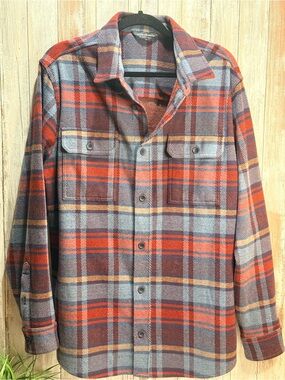 Alpine Design Men's Plaid Shirt Jacket in Blue & Orange